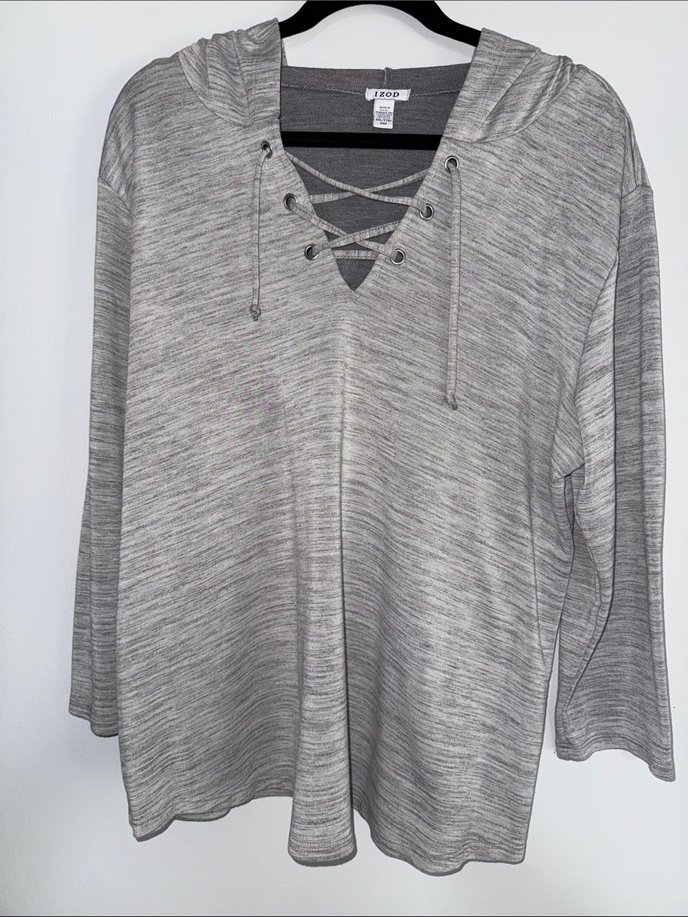 Izod Light Heather Gray Lace-Up Hooded Pullover